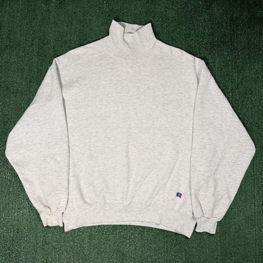 Vintage Russell Athletic High Cotton Turtleneck Sweatshirt Size XL Heather Gray